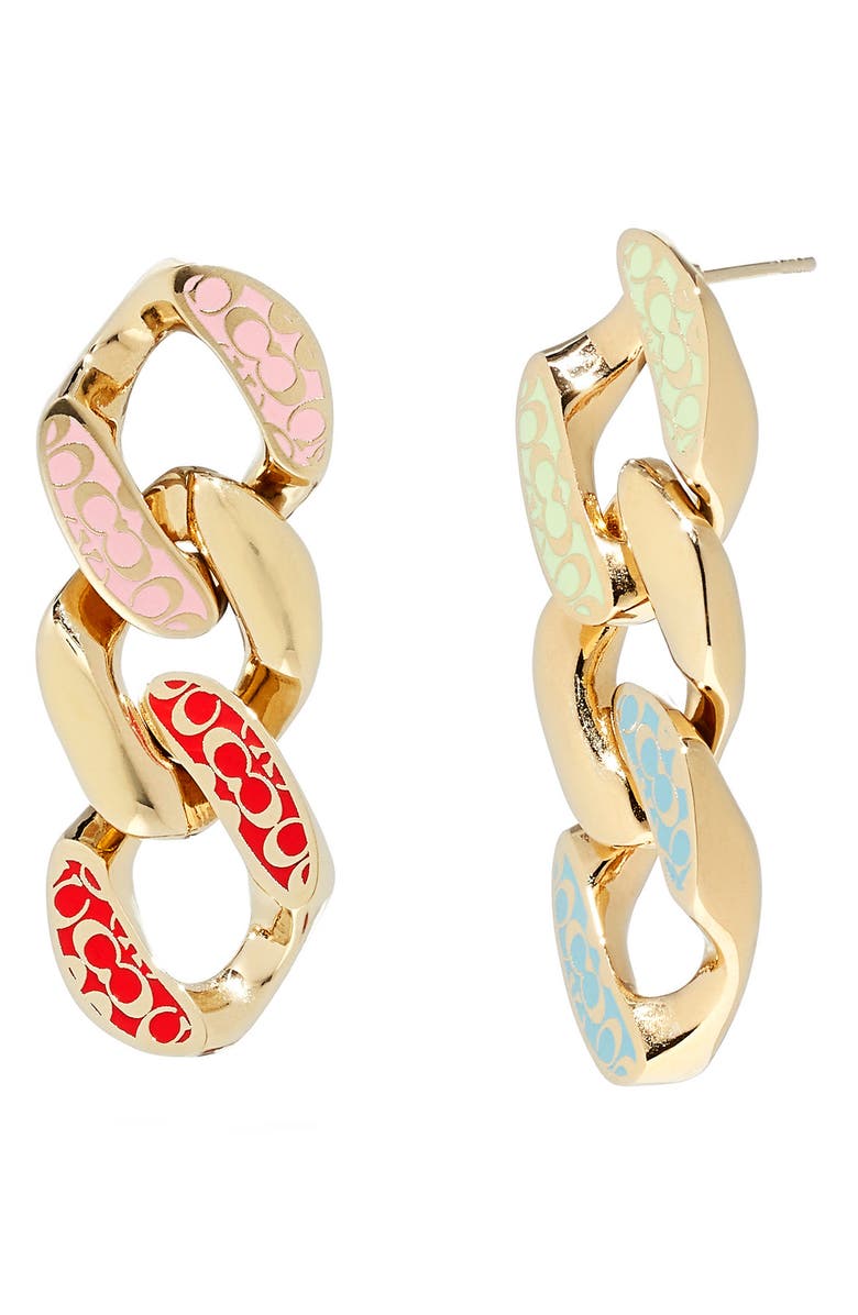 COACH Logo Quilt Mistmatched Link Earrings, Alternate, color, 