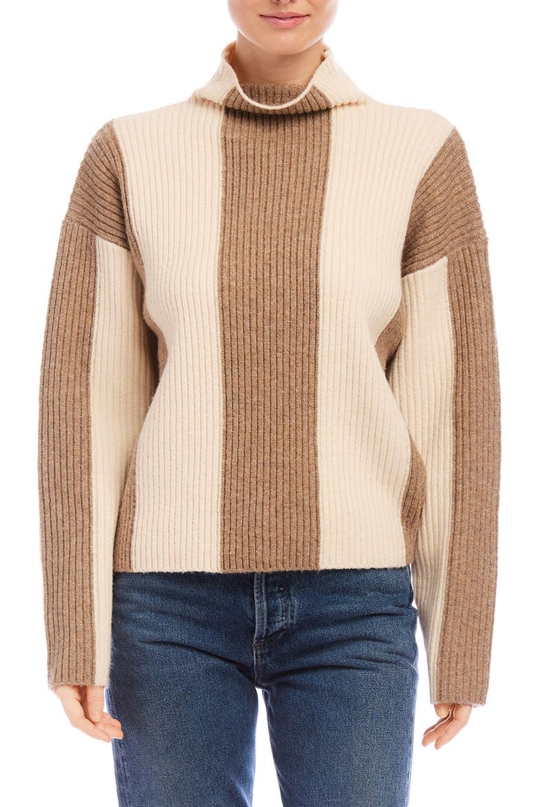 Amerie Stripe Funnel Neck Rib Sweater, Main, color, SAND AND WHEAT