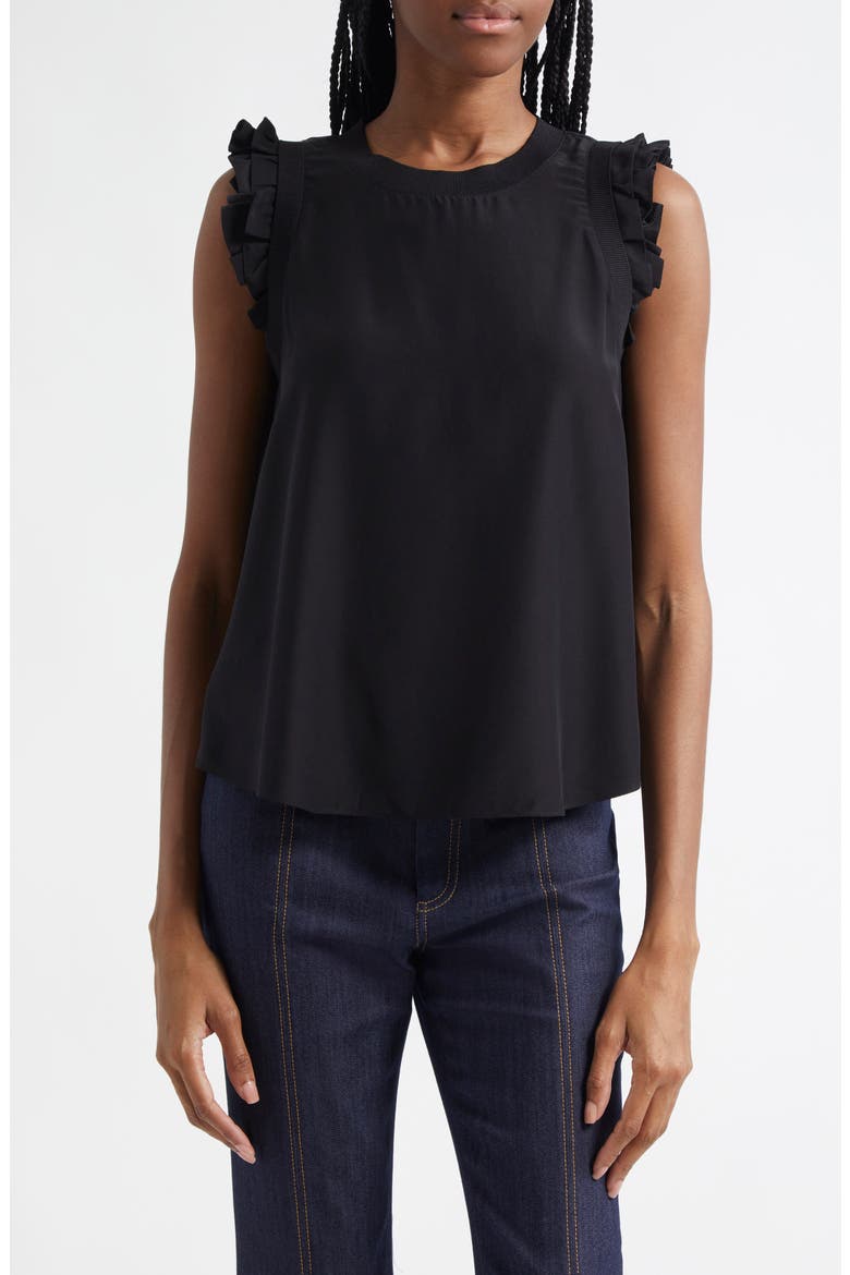 Lenore Ruffle Sleeve Silk Top, Main, color, BLACK