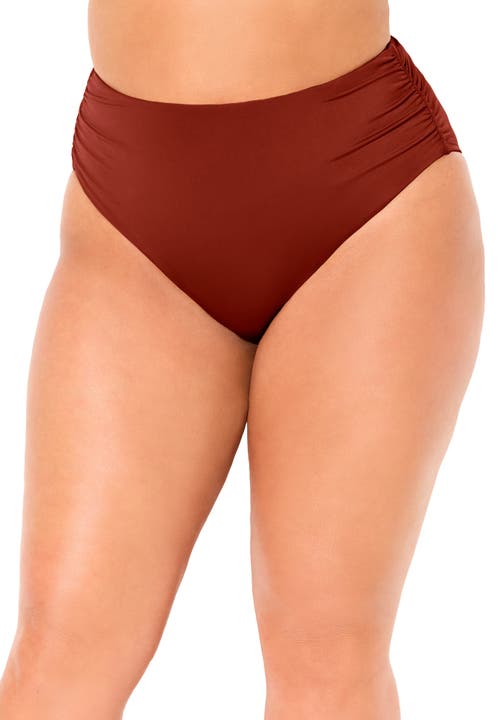 Swimsuits For All Side Shirred High Waist Swim Brief In Brown