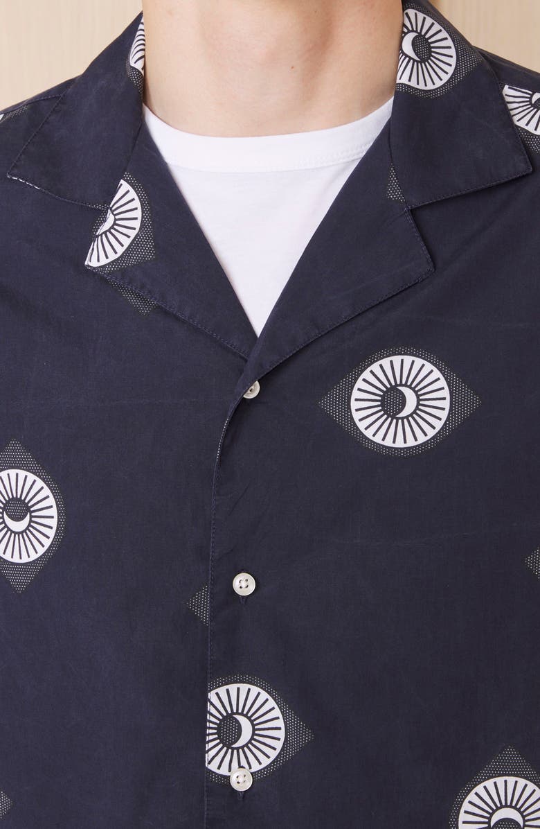 Officine Générale Eren Sun & Moon Print Short Sleeve Button-Up Shirt, Alternate, color, Night Sky/ Ecru