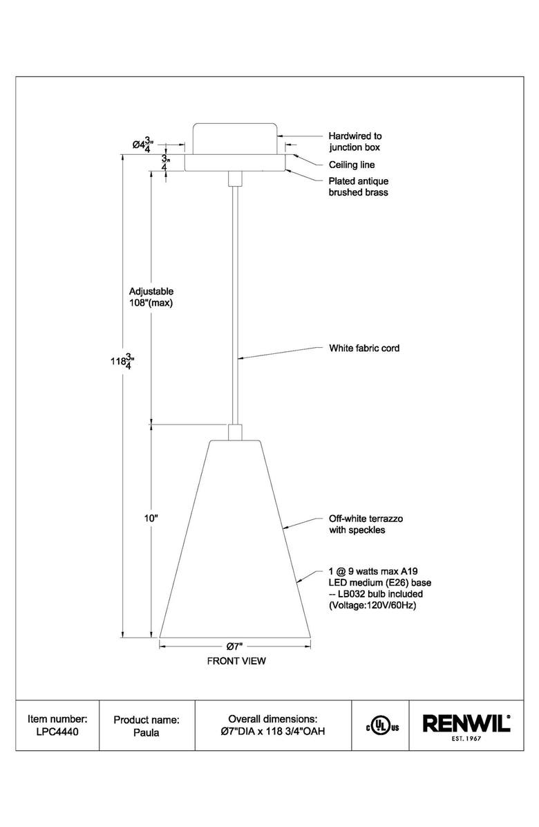 Renwil Paula Ceiling Light Fixture, Alternate, color, Off White/ Speckles/ Ant Brass