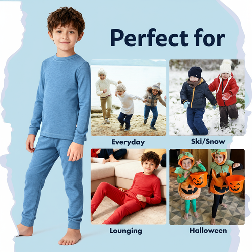 City Threads Boys Soft & Cozy Thermal Long Johns 2-piece Set In Blue