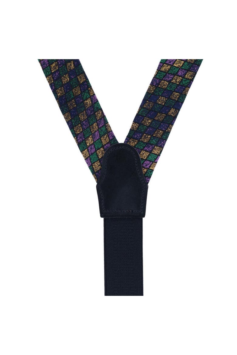 Carnival Diamond Multi-Colored Novelty Silk Button End Suspenders, Alternate, color, Purple, Green, and Yellow