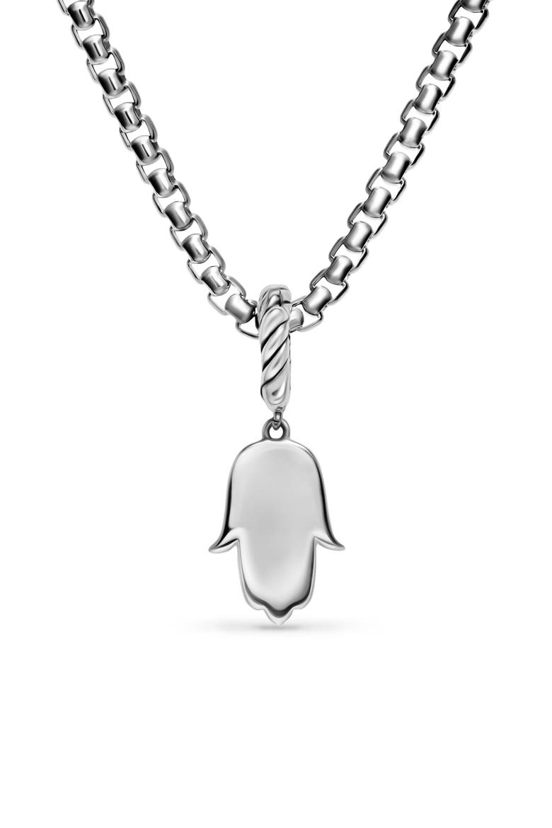 Hamsa Amulet in Sterling Silver with Center Diamond, 15.8mm, Alternate, color, SILVER PAVE