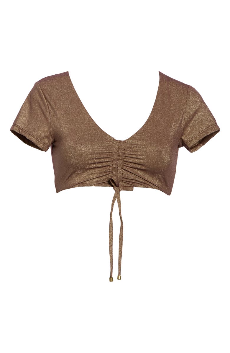 Vitamin A<sup>®</sup> Gemma Ruched Short Sleeve Bikini Top, Alternate, color, Bronze Brown
