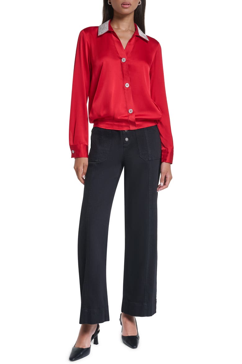 Crystal Collar Satin Surplice Shirt, Alternate, color, ADMIRAL RED