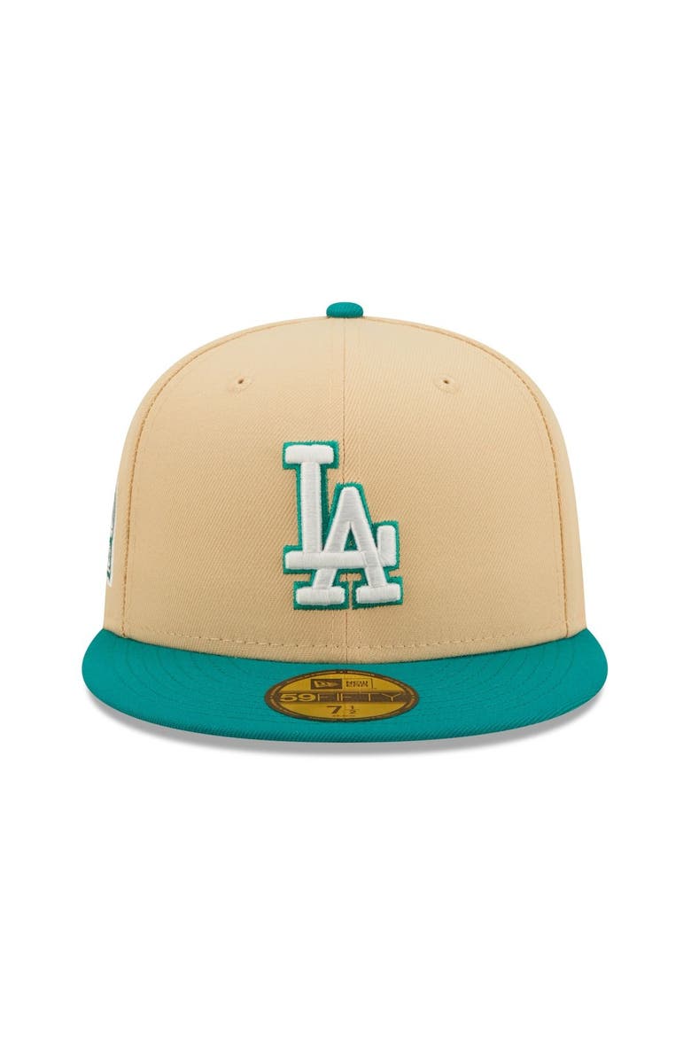 Men's New Era Natural/Teal Los Angeles Dodgers Mango Forest 59FIFTY fitted hat, Alternate, color, Natural