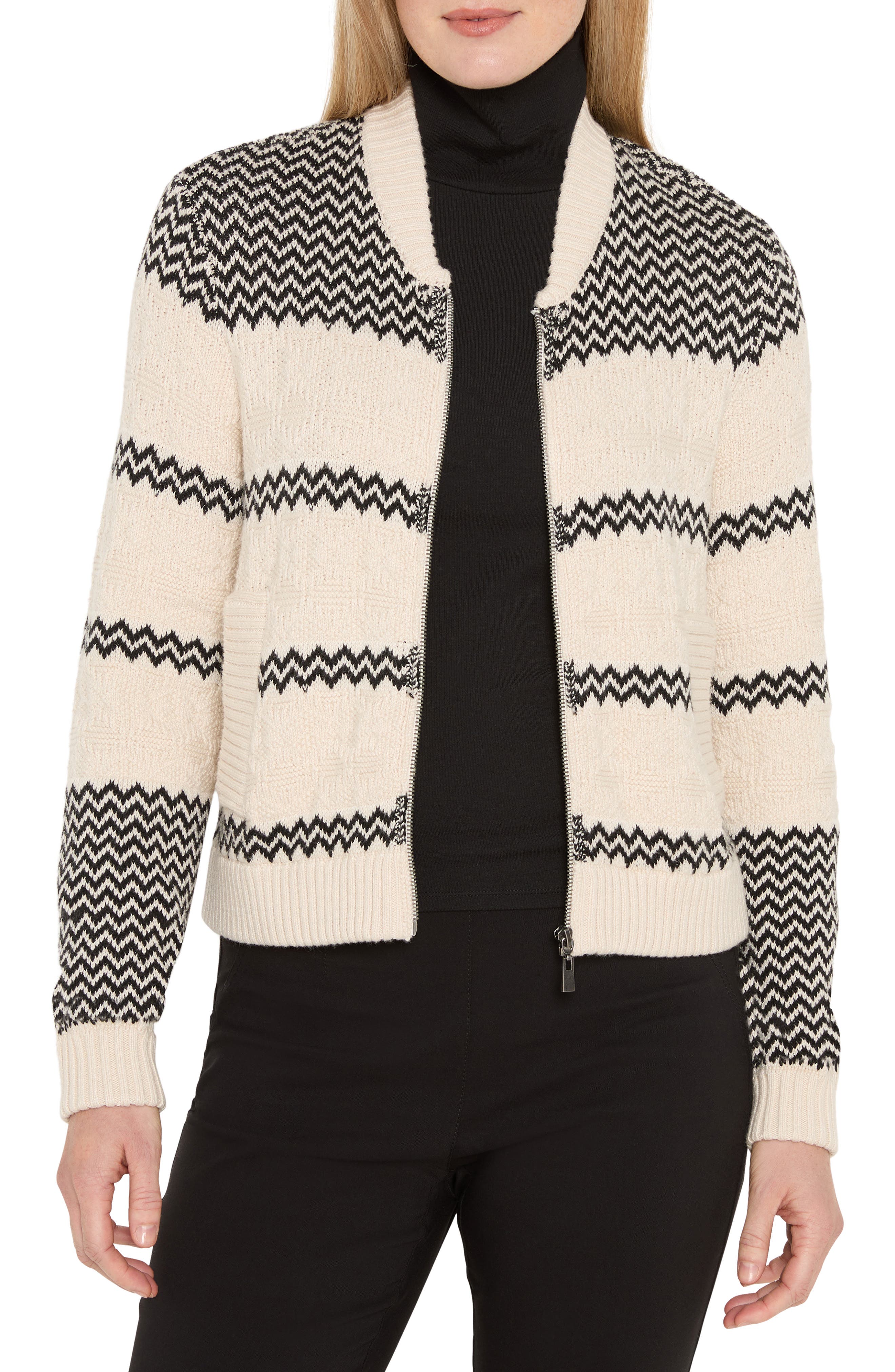 NIC+ZOE Zigzag Knit Bomber Jacket