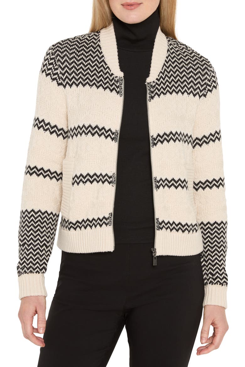 Zigzag Knit Bomber Jacket, Main, color, BLACK MULTI