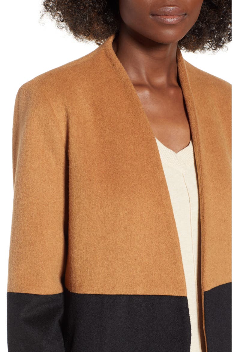 Colorblock Coat, Alternate, color, CAMEL/ BLACK