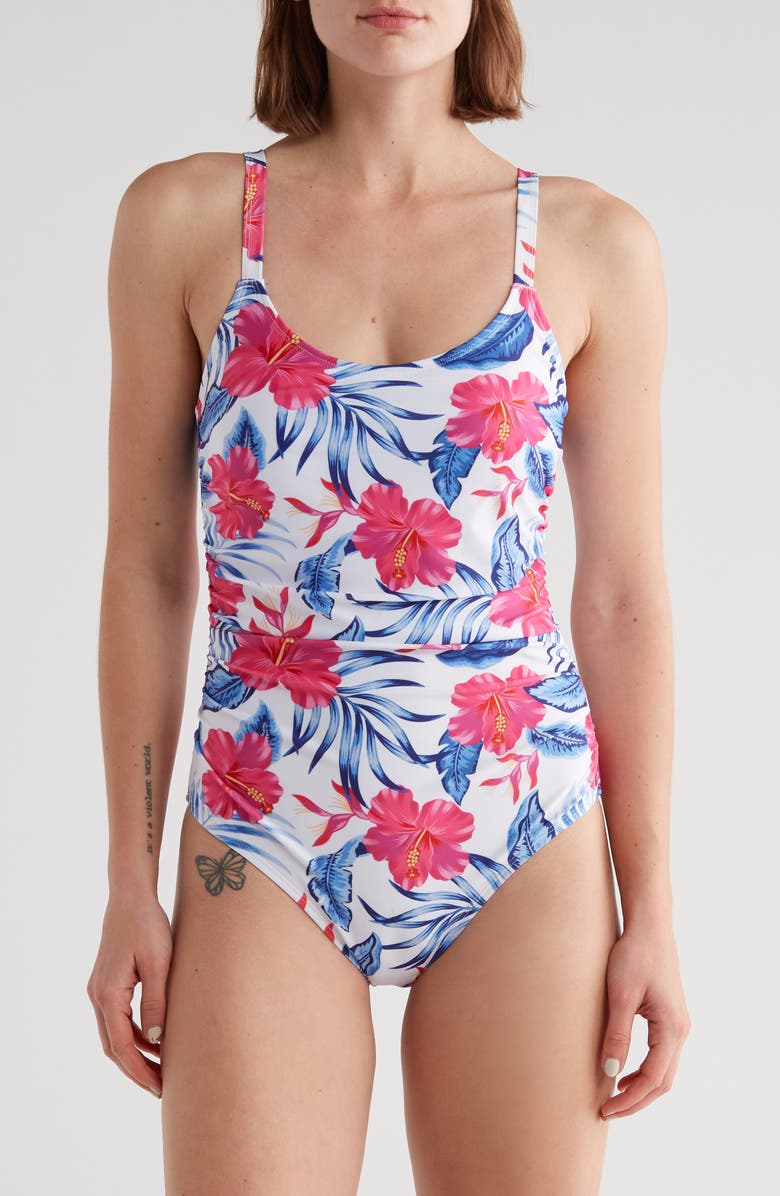 Nicole Miller Side Ruching One-Piece Swimsuit, Main, color, 