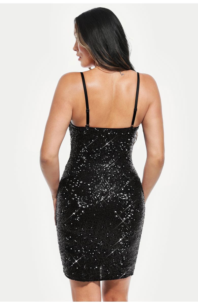 Popilush Sequin Cowl Neck Sculpting Mini Dress, Alternate, color, Classic Black