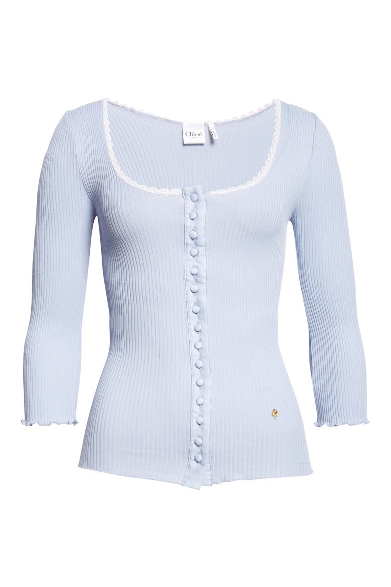 Three-Quarter Sleeve Tubular Button-Up Top, Alternate, color, IDYLLIC BLUE
