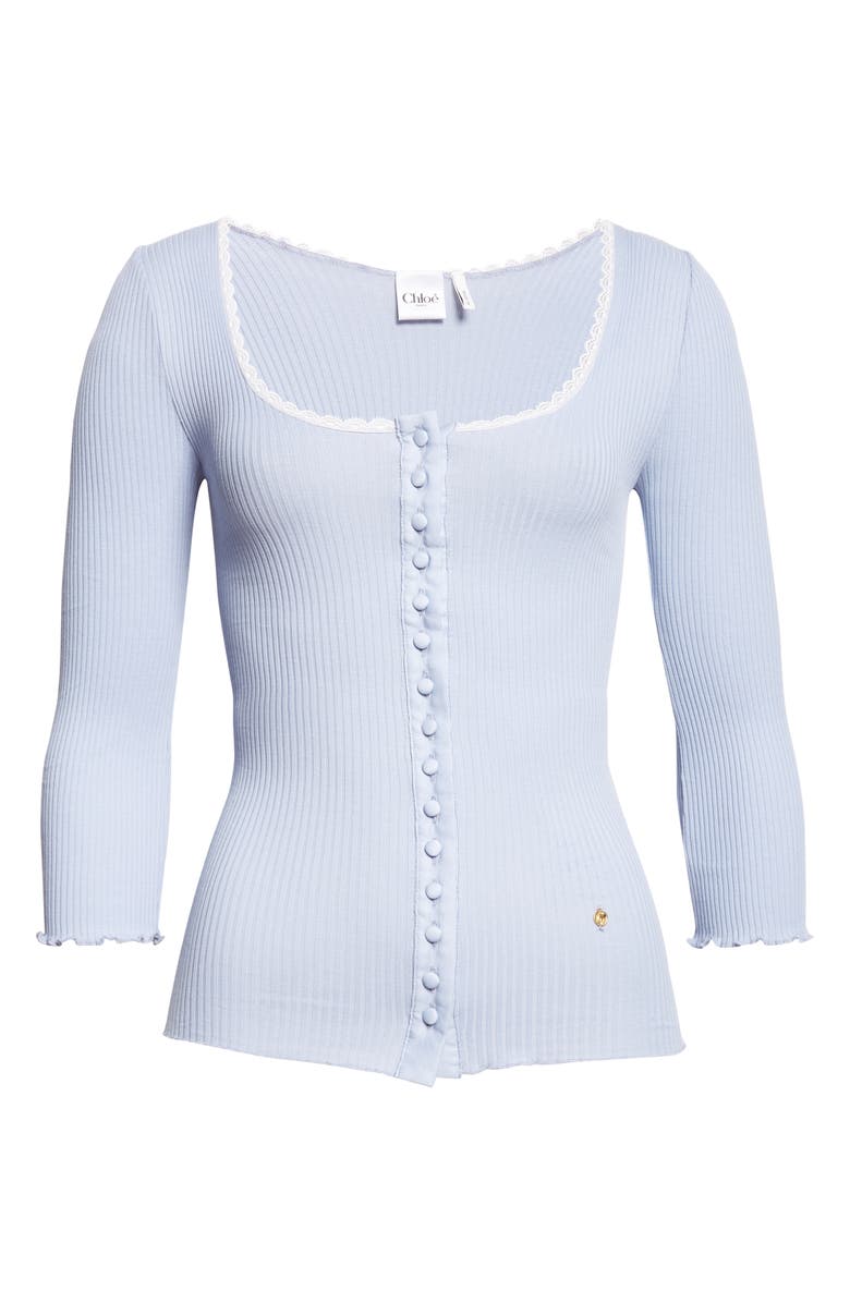 Chloé Three-Quarter Sleeve Tubular Button-Up Top, Alternate, color, Idyllic Blue