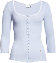 Chloé Three-Quarter Sleeve Tubular Button-Up Top