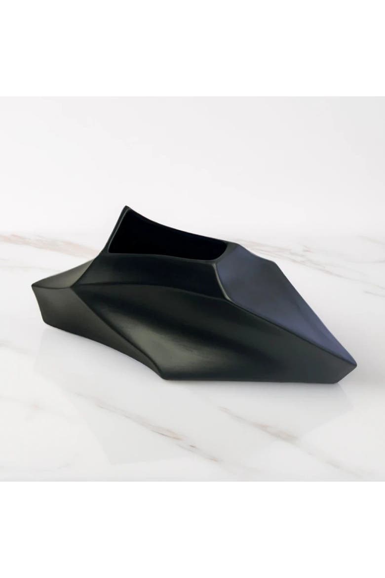 Geo Flat Vase, Alternate, color, Black