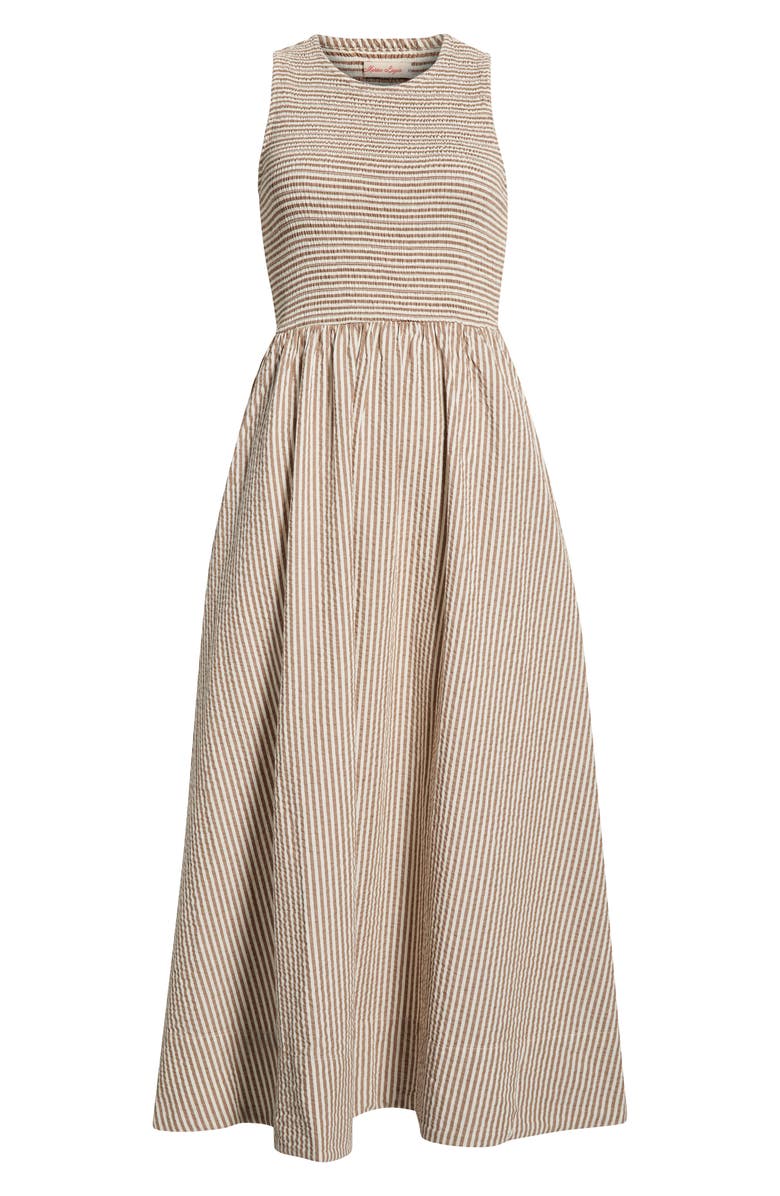Marine Layer Darcy Stripe Cotton Blend Seersucker Dress, Main, color, Mocha Stripe