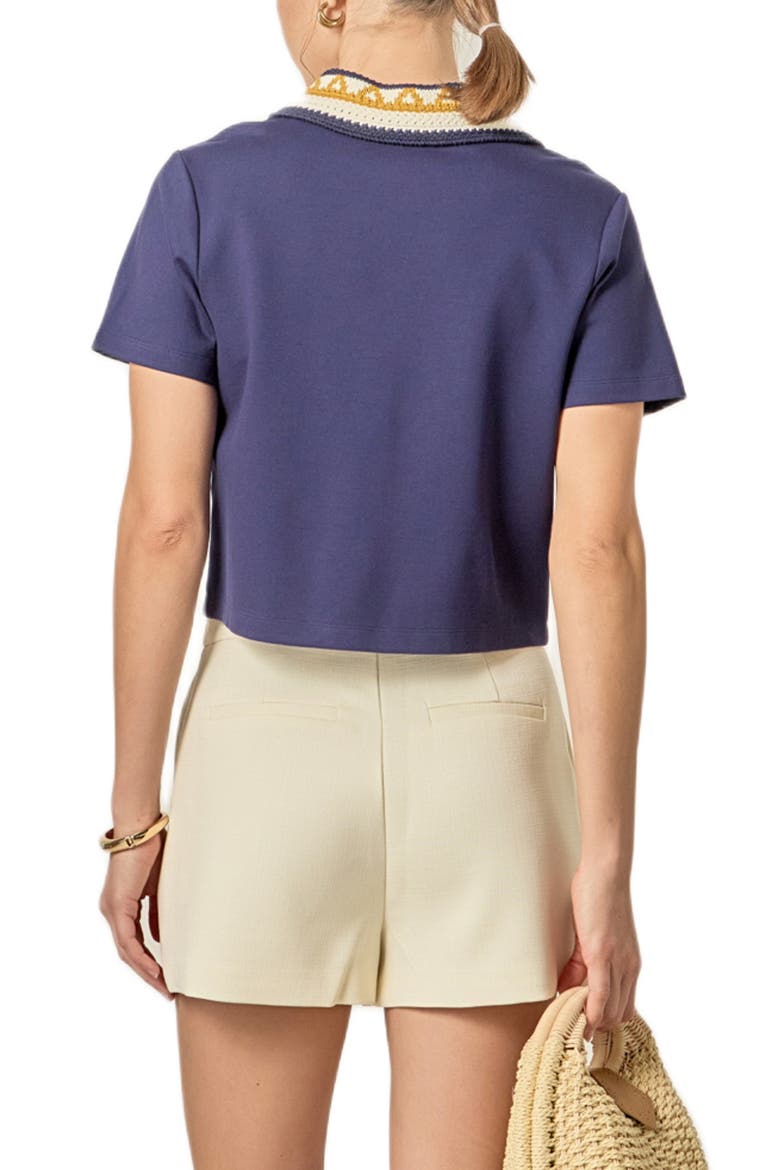 Crochet Collar Button-Up Top, Alternate, color, NAVY