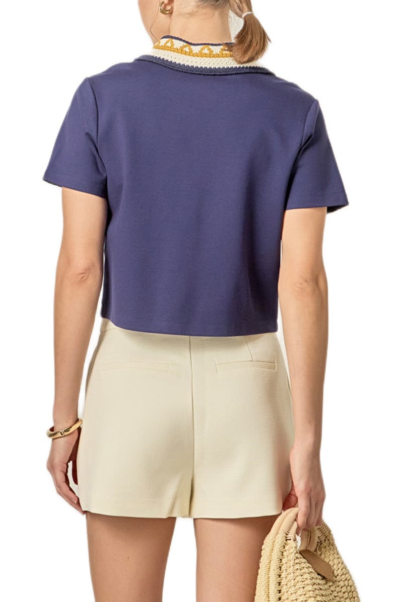 English Factory Crochet Collar Button-Up Top, Alternate, color, Navy