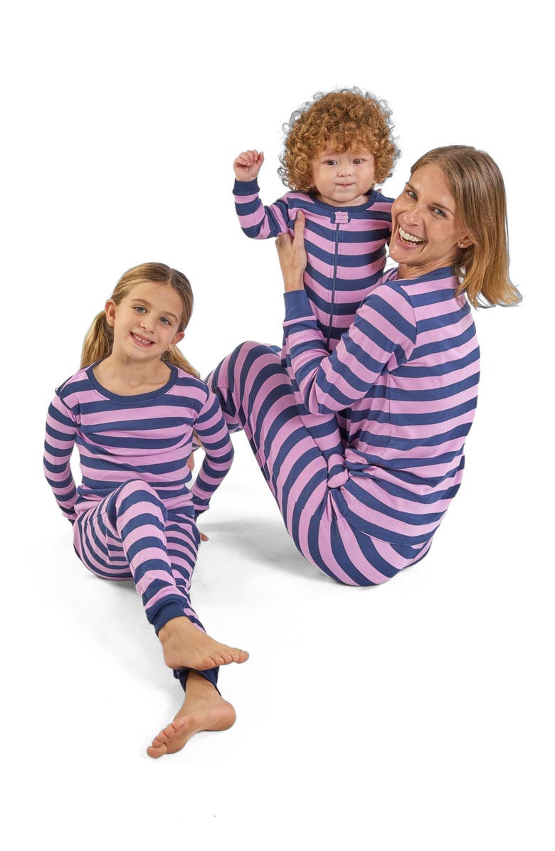 Leveret Kids Two-Piece Striped Cotton Matching Family Pajamas, Alternate, color, Purple & Navy