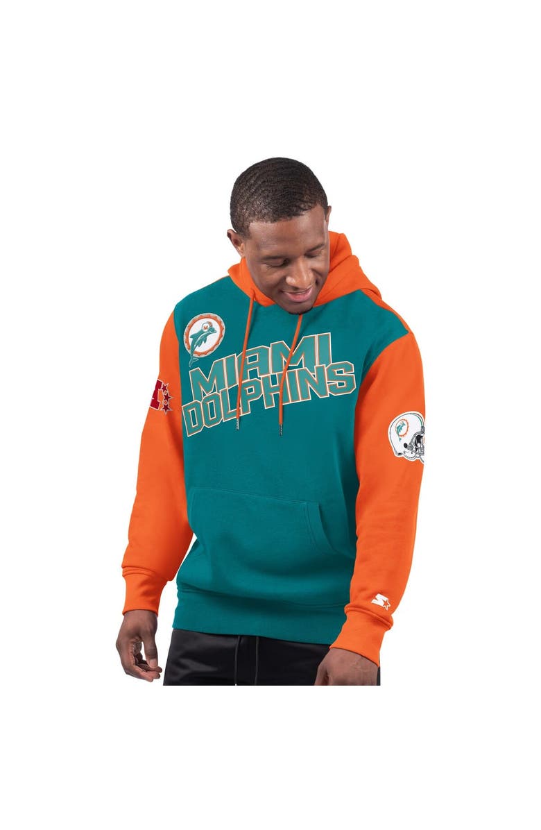 STARTER Men's Starter Aqua Miami Dolphins Extreme Vintage Logo Pullover Hoodie, Main, color, Aqua