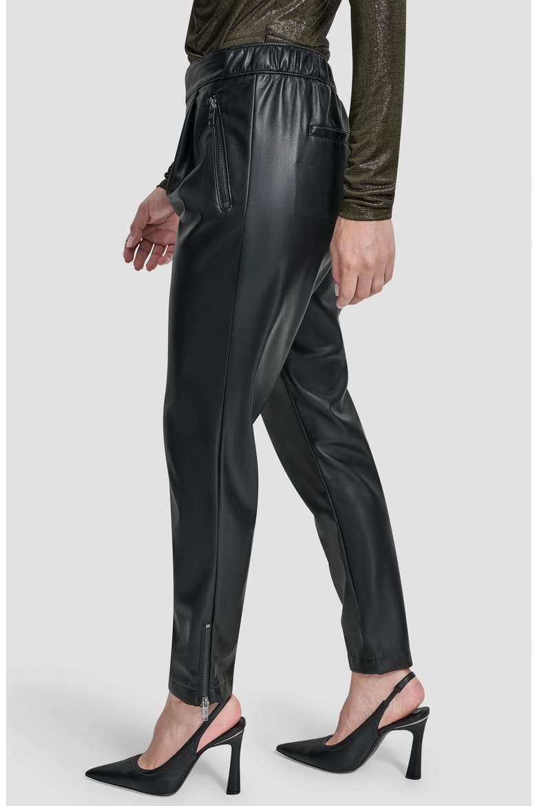 Faux Leather Tapered Zip Hem Pants, Alternate, color, BLACK