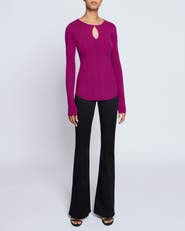 Santorelli Charlene Ribbed Keyhole Knit Top in Merino Wool