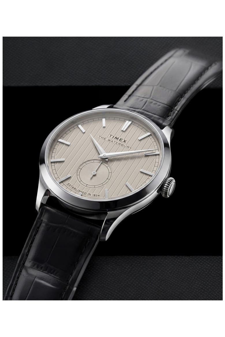 Waterbury Classic Leather Strap Watch, Alternate, color, BLACK