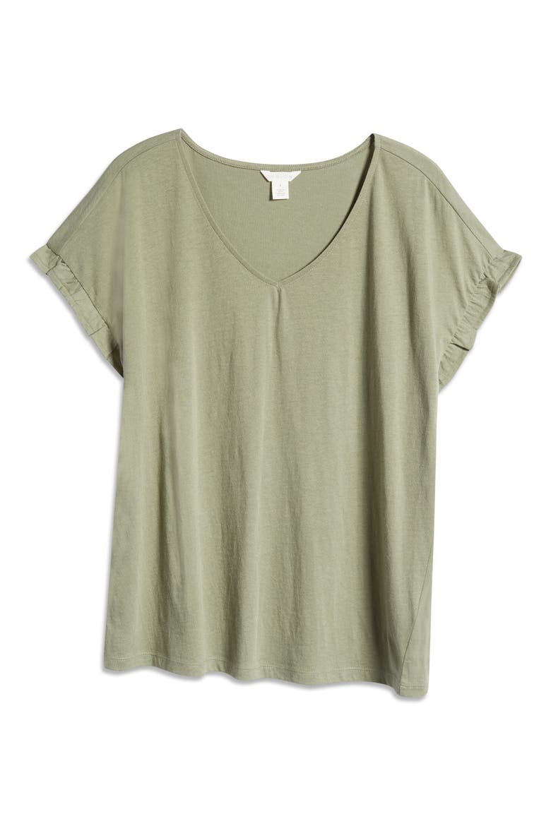 Flutter Sleeve V-Neck T-Shirt, Alternate, color, GREEN DUNE