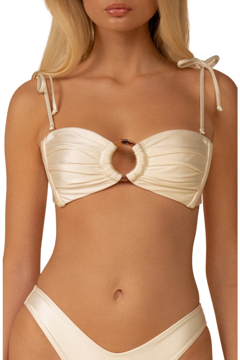 Cream Silkie Tori Ties Bandeau Bikini Top, Main, color, CREAM SILKIE