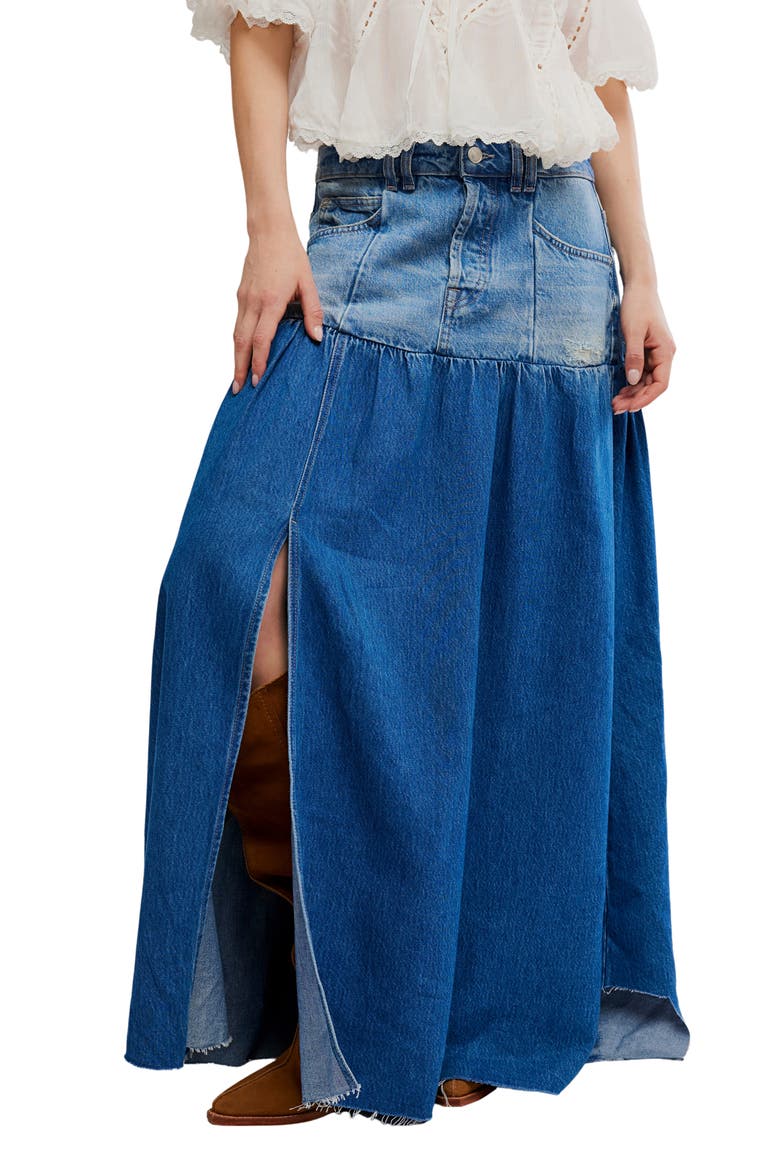 Good Company Mixed Denim Maxi Skirt, Main, color, BLESSED
