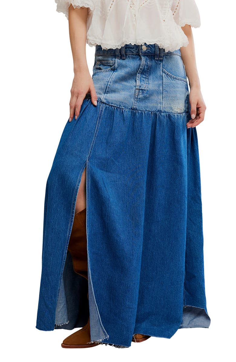 Free People Good Company Mixed Denim Maxi Skirt, Main, color, 