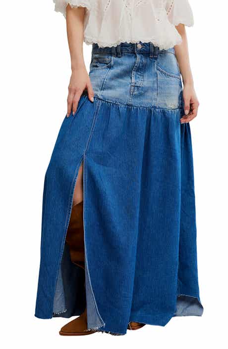 Free People Good Company Mixed Denim Maxi Skirt