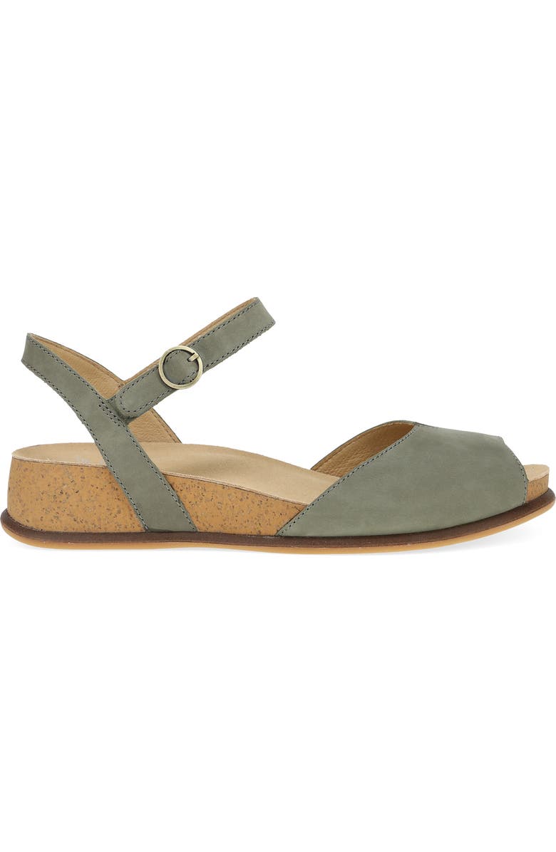Dansko Cass Ankle Strap Peep Toe Wedge Sandal, Alternate, color, Sage Milled Nubuck