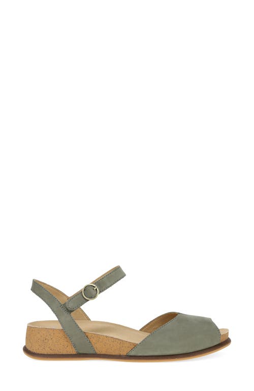Dansko Cass Ankle Strap Peep Toe Wedge Sandal In Sage Milled Nubuck