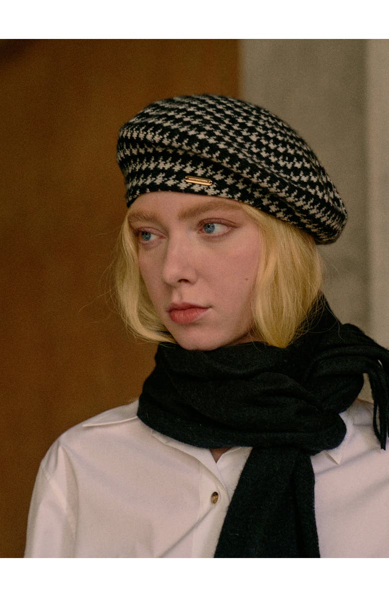 Lost Pattern "Houndstooth" Wool-Cashmere Beret Hat, Alternate, color, 