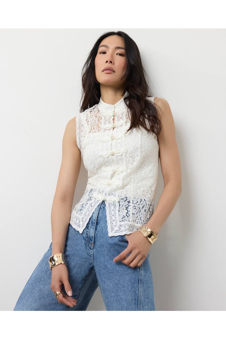 Lace Detail Military Top, Alternate, color, Ivory
