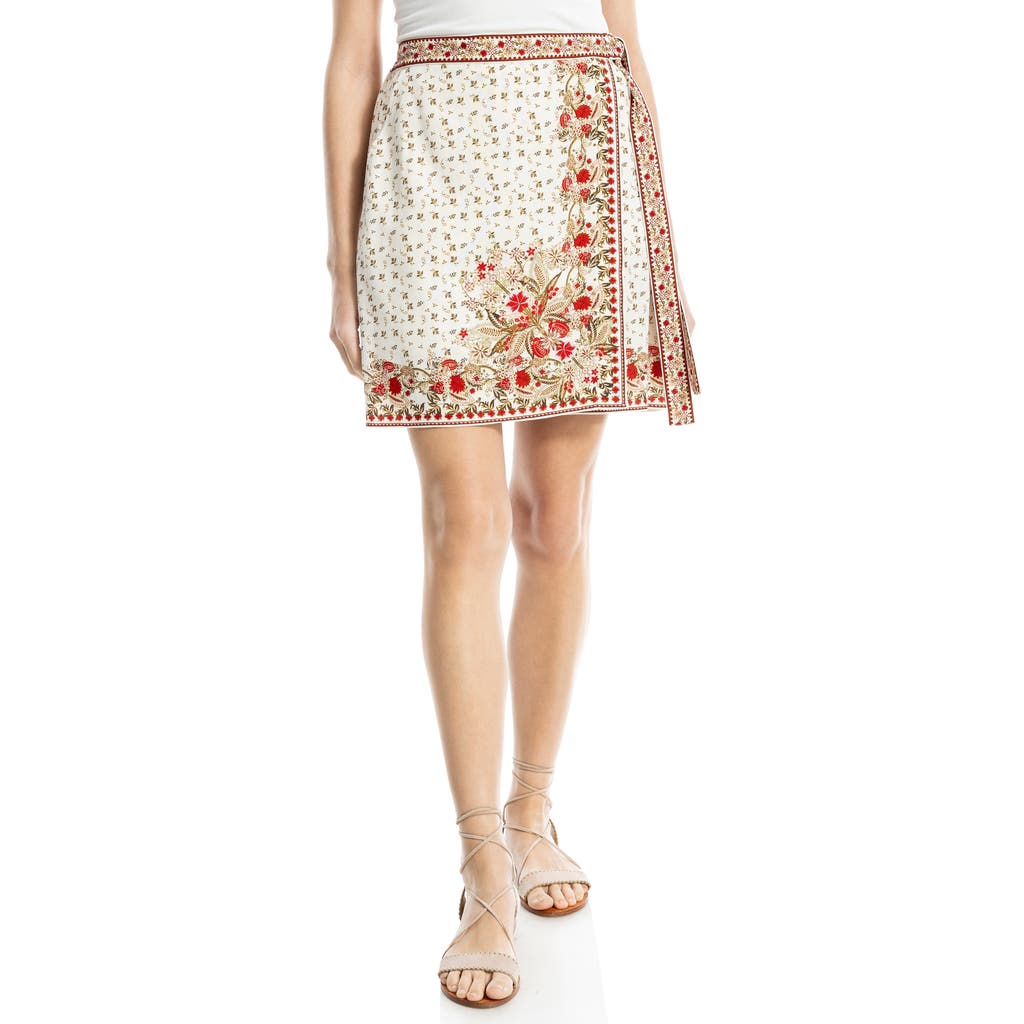 Max Studio Embroidered Border Print Wrap Miniskirt