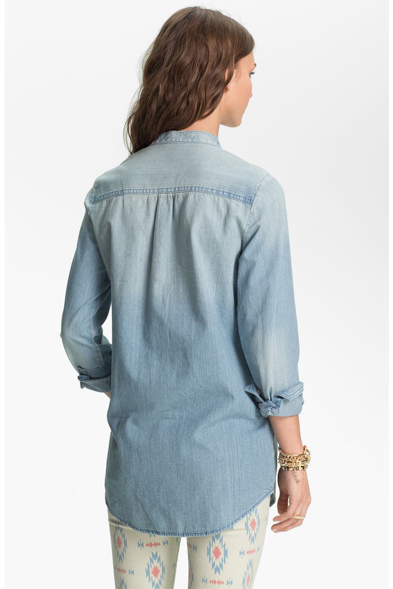 Banded Collar Chambray Shirt, Alternate, color, MEDIUM LIGHT WASH
