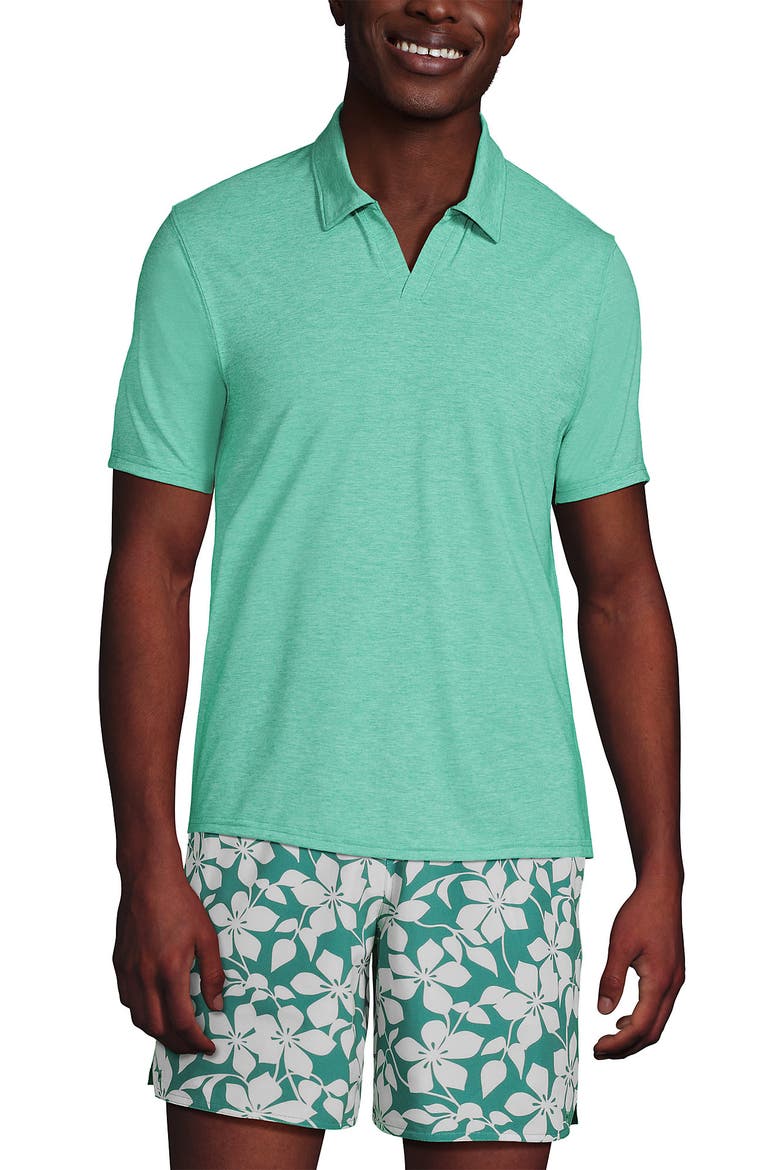 UPF 50 Short Sleeve Johnny Collar Polo Rash Guard Shirt, Main, color, Frosted Green Heather