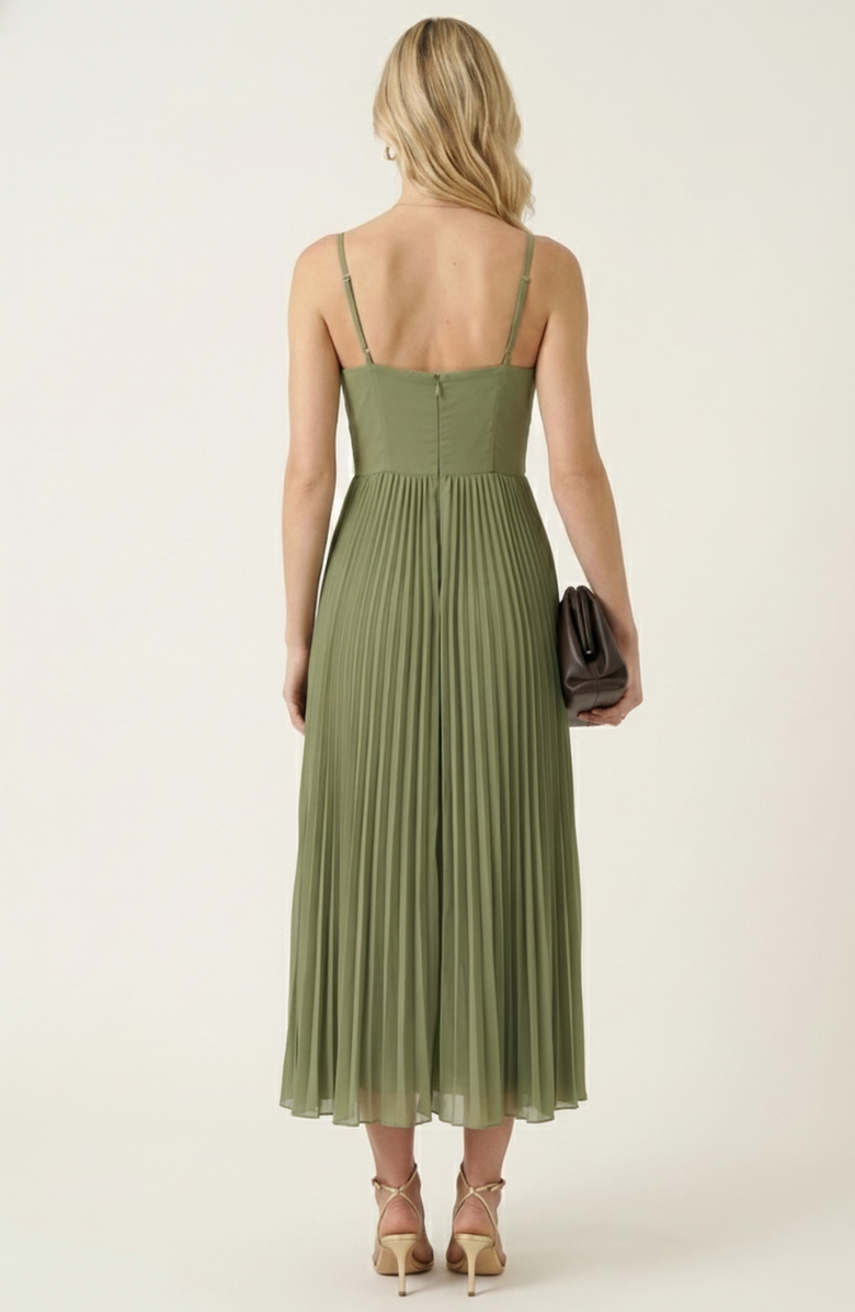 Modenaire Pleated Bustier Bodice Midi Dress, Alternate, color, Sage Green