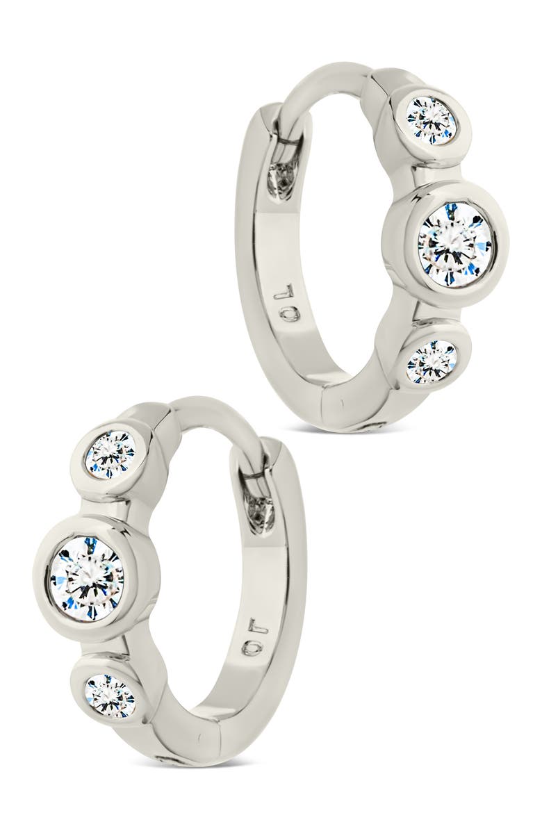 Sterling Forever Karolina Cubic Zirconia Trio Huggie Hoop Earrings, Alternate, color, Silver