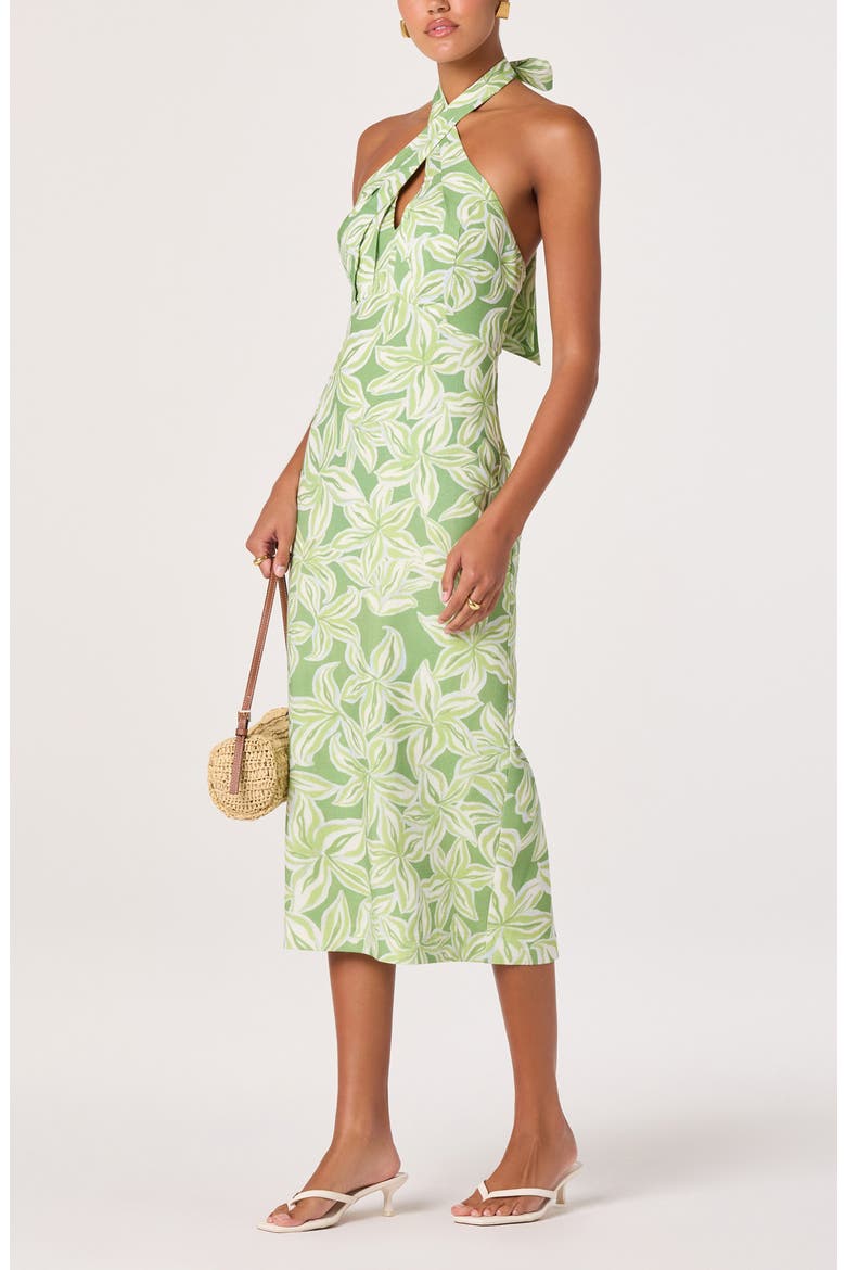 Anita Floral Halter Neck Midi Dress, Alternate, color, TROPICAL LIME FLORAL
