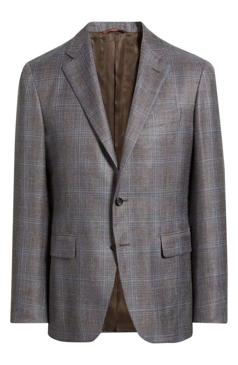 Canali Kei Trim Fit Brown Mélange Shadow Plaid Wool & Silk Blend Sport Coat, Alternate, color, Brown