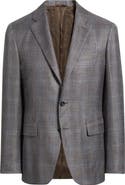 Canali Kei Trim Fit Brown Mélange Shadow Plaid Wool & Silk Blend Sport Coat