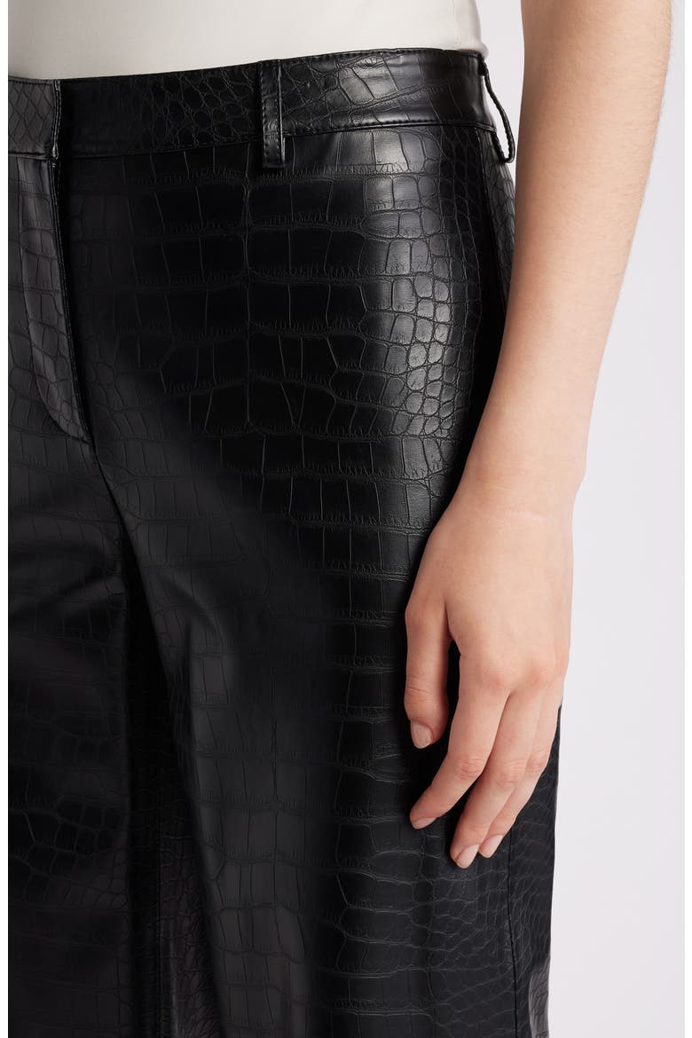 Croc Embossed Faux Leather Crop Wide Leg Pants, Alternate, color, BLACK