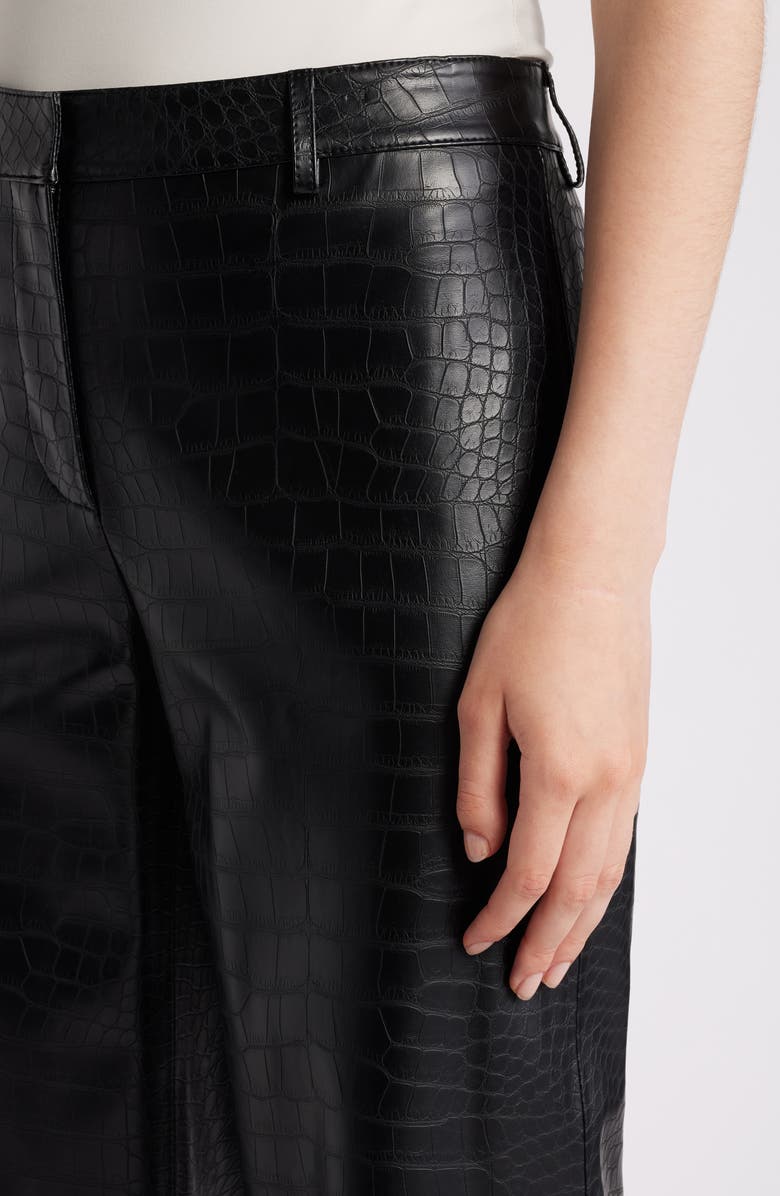 KOBI HALPERIN Croc Embossed Faux Leather Crop Wide Leg Pants, Alternate, color, Black