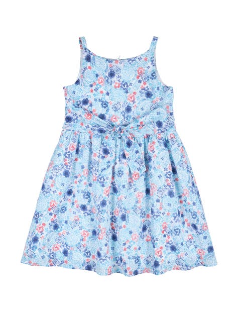 Shop Florence Eiseman Floral Dress With Front Tie In Blue/multicolor