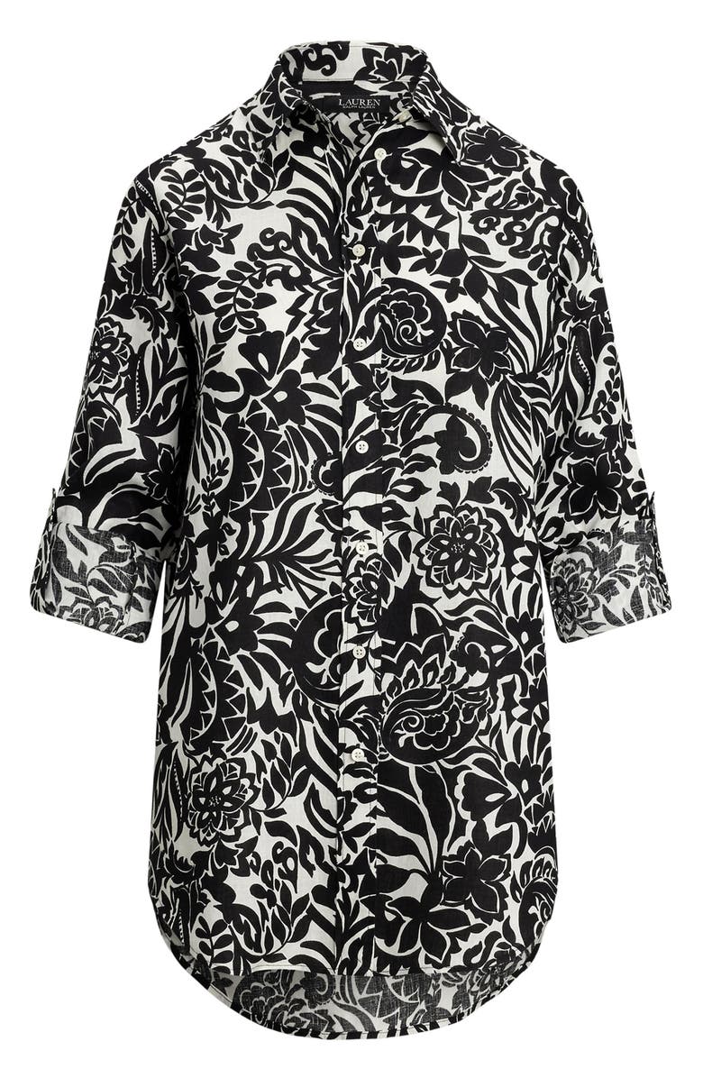 Lauren Ralph Lauren Floral Linen Button-Up Shirt, Alternate, color, Cream/Black